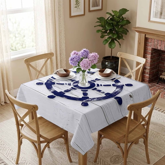 Purple Rubber Square Tablecloth 54x54 Inch White Wood Grain Waterproof Polyester Tablecloth for Dining Table, Washable Table Cover for Kitchen Dining Room Wedding Decoration,Stain Resistant