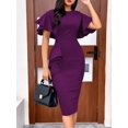 thumbnail image 1 of Purple Ruffle Sleeve Peplum Waist Bodycon Midi Dress For Women, 1 of 7