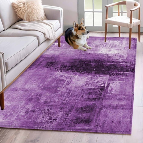 Purple Runner Rug 2.7x5 FT, Non Slip Entryway Carpet, Retro Oil Painting Modern Abstract Art Aesthetics Washable Soft Floor Carpet Entrance Mat Non-Shedding Throw Rug for Hallway Laundry Room Bedside
