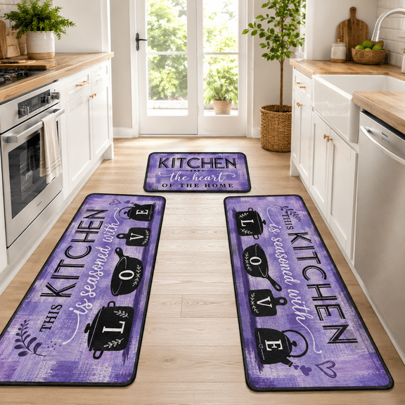 Purple Rustic Farmhouse Kitchen Mat Runner Set 1-Piece Cushioned Anti Fatigue Non-Slip Floor Rugs Country Text Print Warm Cozy Tapete 16" x 24"