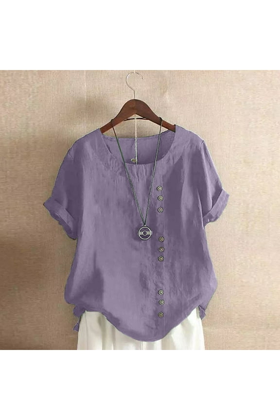 Purple S WIZUTIZ T Shirts for Women up to 60% Off Plus Size Fluffy Loose Fit Cotton Soft Tshirts Short Sleeve Athletic Solid T-shirt Sports Ladies Shirts Vintage Plus Tee Breathable Crew Neck Blouse