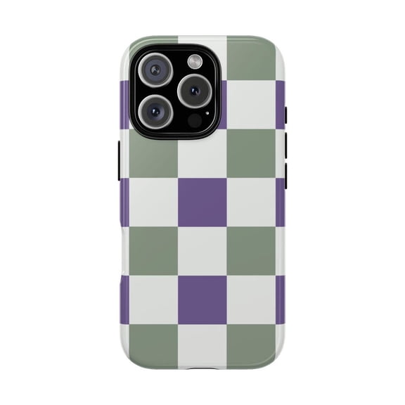 Purple Sage Checker Aesthetic Case for iPhone 11 12 13 14 15 16 17 Pro Max Plus