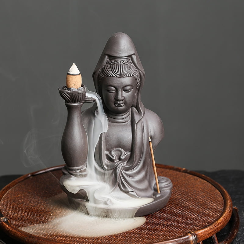Purple Sand Backflow Aroma Incense Holder Creative Guanyin Smoke Waterfall Incense Burner Sandalwood Stove Home Decoration Craft