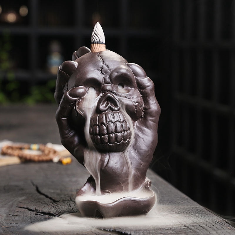 Purple Sand Backflow Incense Burner Creative Skull Head Halloween Ghost Hand Incense Fragrant Holder Home Decoration