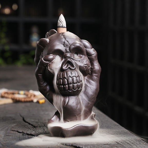 Purple Sand Backflow Incense Burner Creative Skull Head Halloween Ghost Hand Incense Fragrant Holder Home Decoration