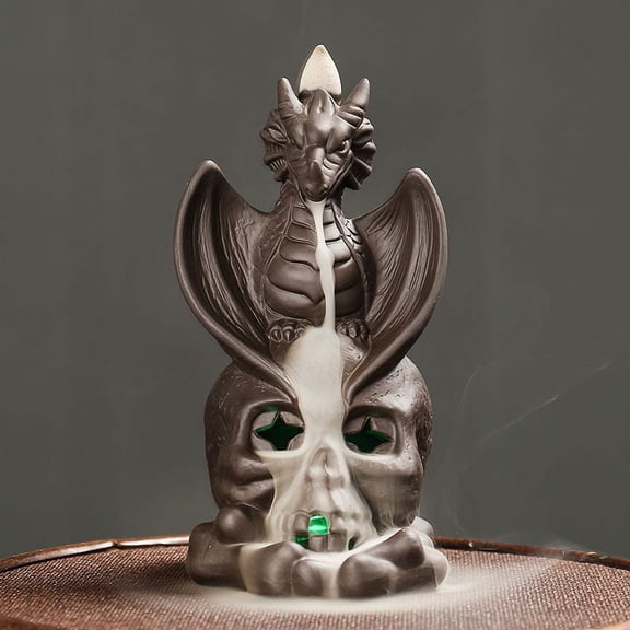 Purple Sand Backflow Incense Burner LED Light Ghost Festival Skull Head Wing Dragon Smoke Waterfall Incense Holder for Home Decor