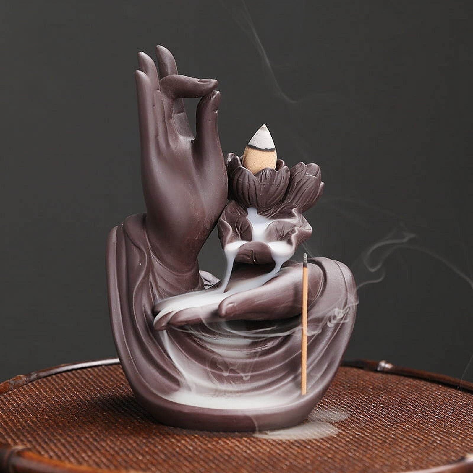 Purple Sand Backflow Incense Burner Waterfall Smoke Creative Lotus Buddha's Hand Incense Holder Censer Aroma Burner Crafts