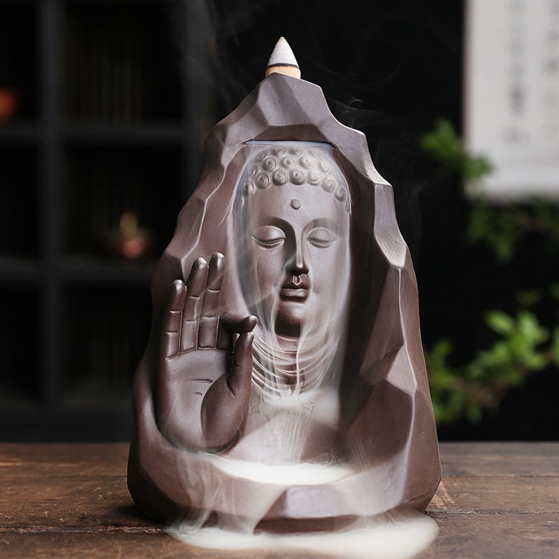 Purple Sand Buddha Sandalwood Incense Burner Waterfall Smoke Incense Holder Buddha's Palm Backflow Incense Burner Home Decoration