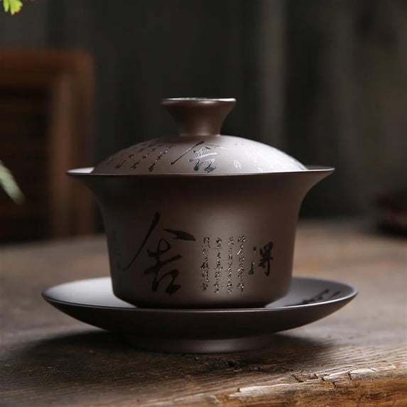 Purple Sand Cover Bowl Tea Cup Raw Mine Purple Sand Tea Bowl Cover Bowl Kung Fu Ceramic Tea Set Tea Infuser