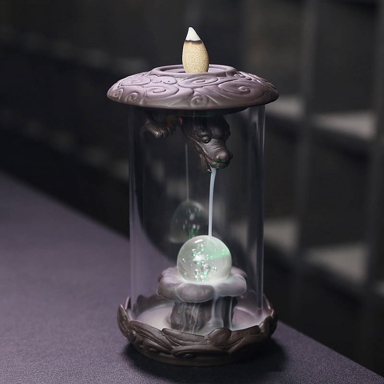 Purple Sand Creative Dragon Backflow Incense Burner LED Light Windshield Dragon Reflow Incense Holder Burner Home Decoration