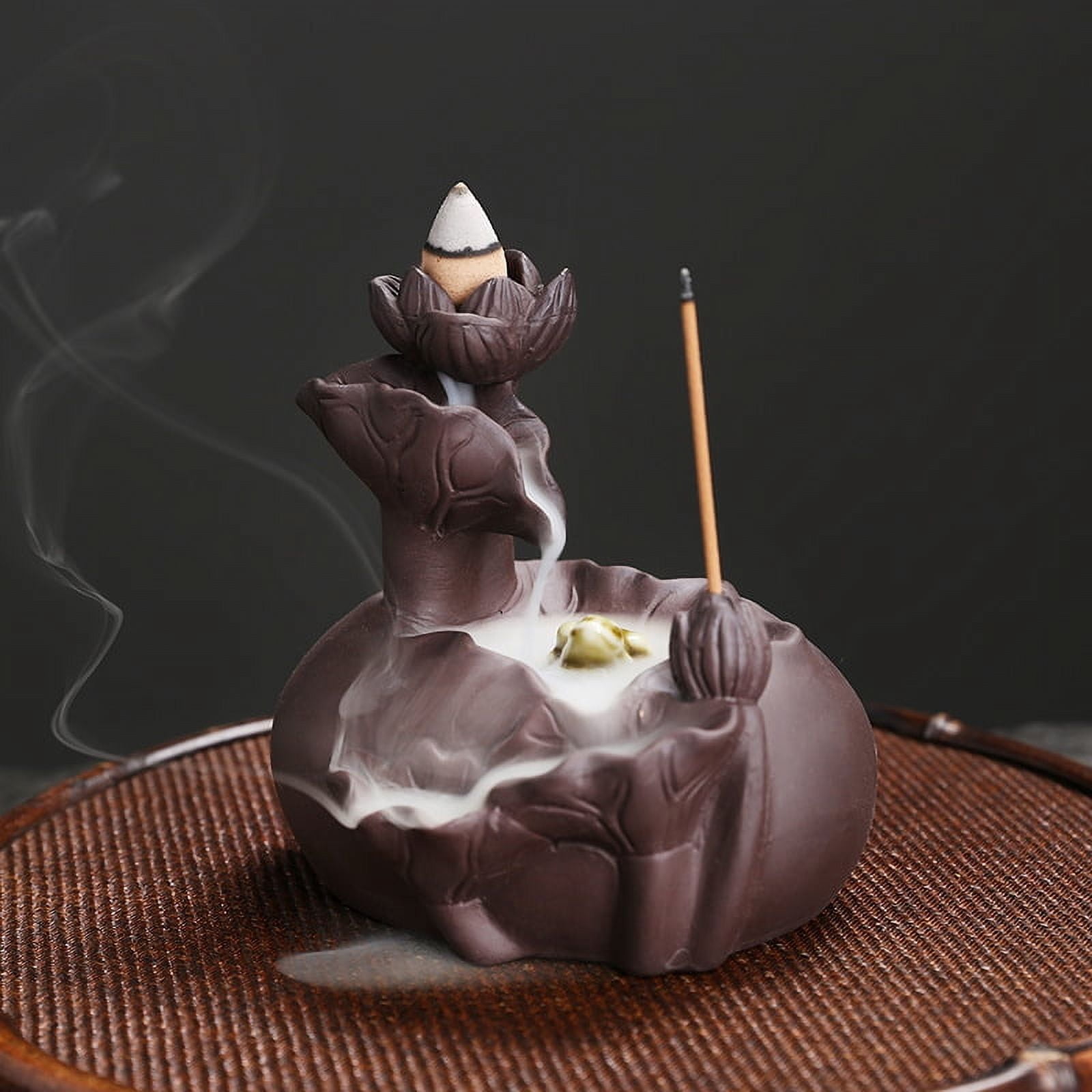 Purple Sand Lotus Leaf Backflow Incense Burner Creative Frog Reflow Incense Holder Fragrant Incense Home Decoration