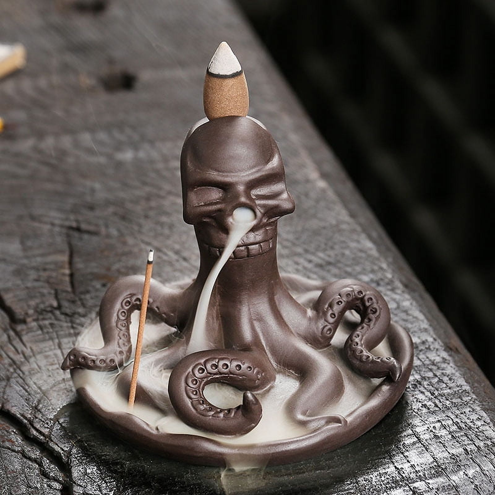 Purple Sand Ocean Animal Backflow Incense Burner,Creative Octopus Waterfall Smoke Incense Stick Holder Burner Home Craft Decoration