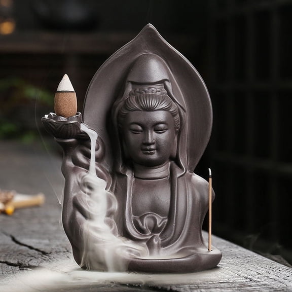 Purple Sand Tower Backflow Incense Burner Creative Auspicious Cloud Lotus Guanyin Aromatherapy Stove Home Accessories Ornaments