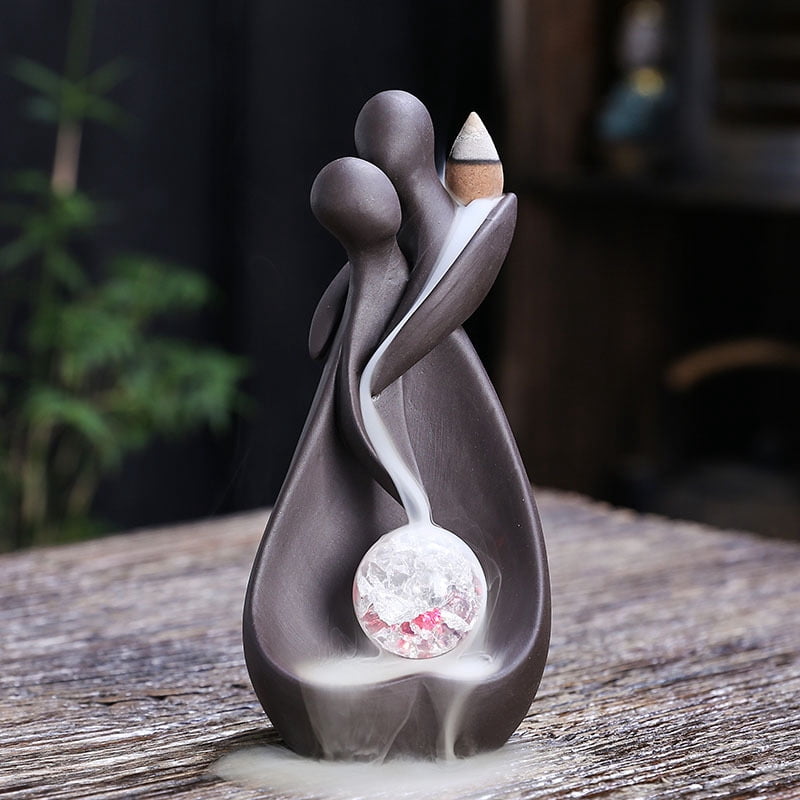 Purple Sand Valentine's Day LED Incense Burner Creative Love Couple Backflow Incense Holder for Home Decoration Ornaments