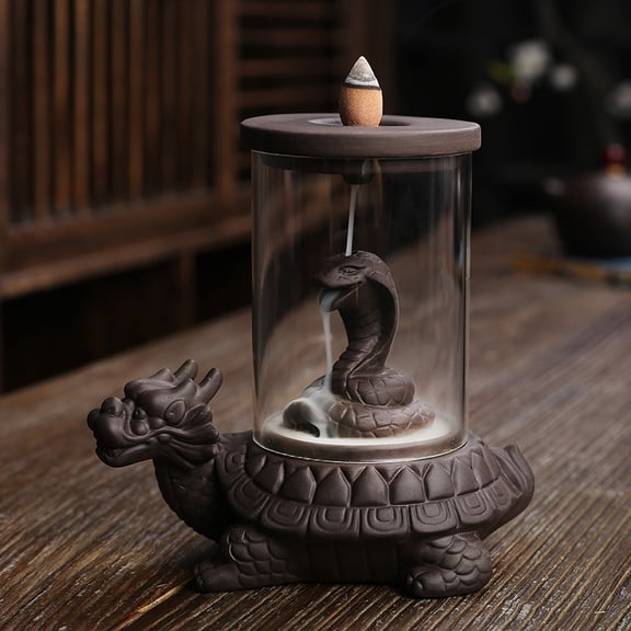 Purple Sand Windshield Backflow Incense Burner Creative Dragon Turtle Snake God Reflow Incense Holder Smoke Waterfall Censer Burner Home Decoration