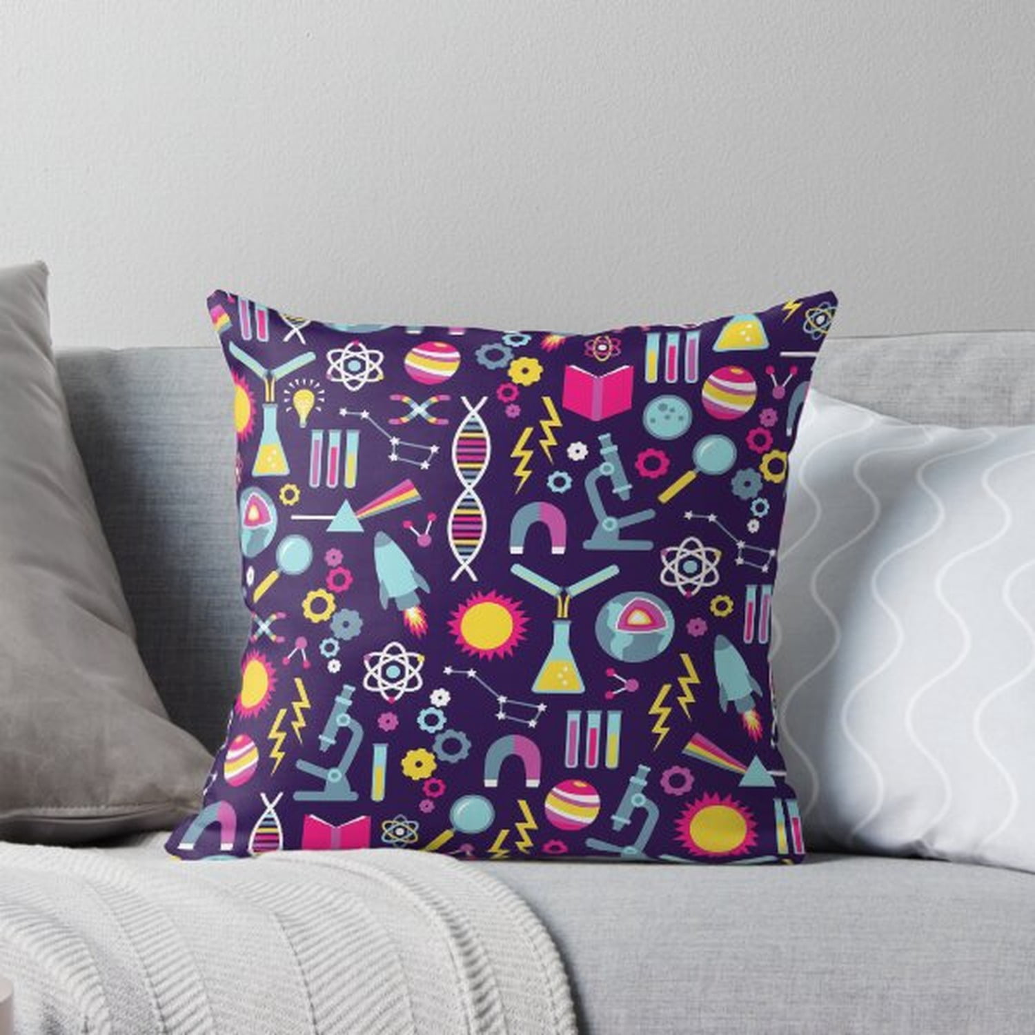 Purple Science Icons Square Pillow Case, 100% Polyester Velvet, DNA ...
