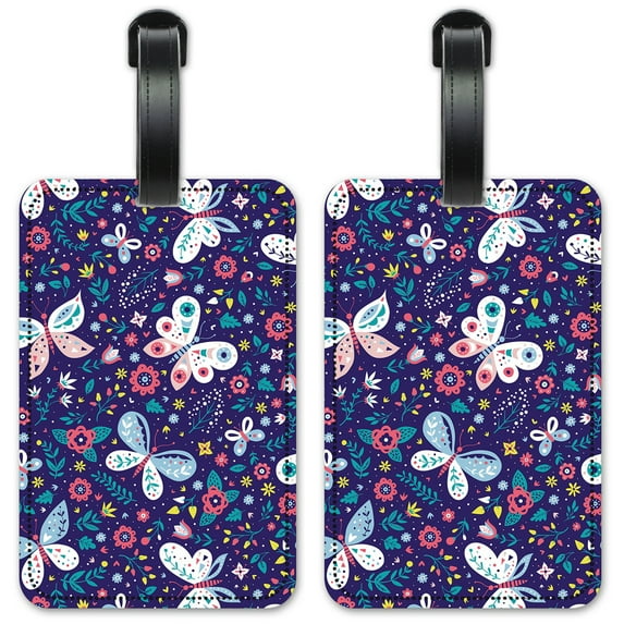 Purple Seamless Butterflies - Luggage ID Tags / Suitcase Identification Cards - Set of 2