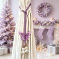 thumbnail image 1 of Purple Sequin Butterfly Curtain Tieback, Adjustable Hand-Woven Rope Tiebacks with Pearl, Window Drape Holdback for Living Room Bedroom, 20 Inch, 1 of 6