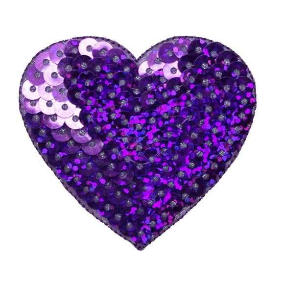 Purple - Sequin Heart - Valentine - Large - Iron on Applique/Embroidered Patch