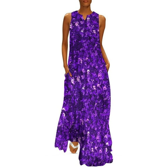 Purple Sequin Print Long Dress Wom's summer suit Wom's clothing wedding guest dress02 Dress