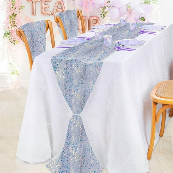 Purple Sequin Table Runner 13x70 Inches, Glitter Fabric for Weddings, Birthdays & Parties, Durable Polyester, Suitable for 6-Seat Tables Blue