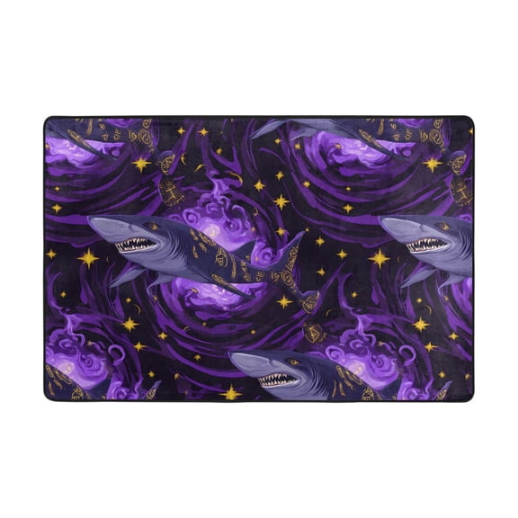 Purple Shark Pattern Rug 36x24in Memory Foam Absorbent Non Slip Plush for Bathroom Kitchen Entryway