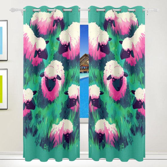 Purple Sheep Blackout Curtains for Living Room Bedroom 55W x 72/84L Insulated Window Drapes 2 Panels