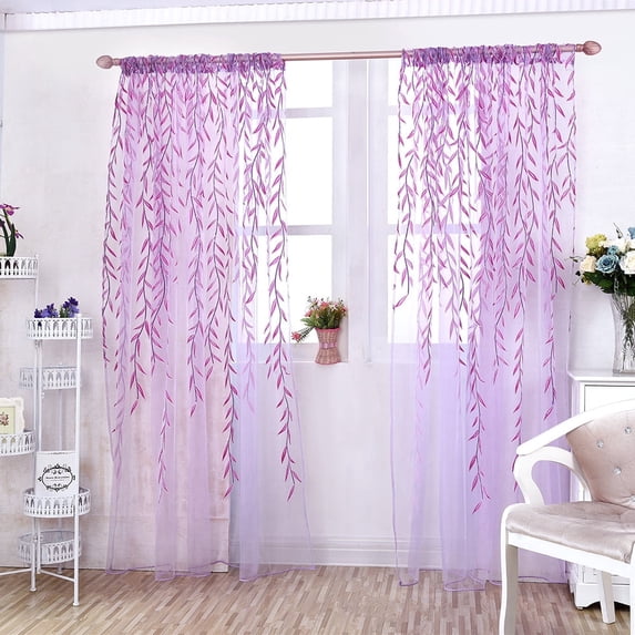 Purple Sheer Curtains 102 Inches Long 2 Panels Set for Bedroom Living Room, Soft Airy Light Filtering Modern Solid Rod Pocket Drapes Window Treatments, Purple, Each 40" W x 102" L