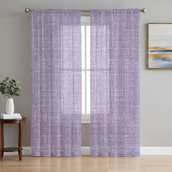 Purple Sheer Curtains 63 Inches Long, Farmhouse Vintage Purple Solid Color Modern Light Filtering Window Curtains for Living Room/Bedroom, Rod Pocket Voile Sheer Curtain Drapes, 52"W x 63"L, 2 Panels