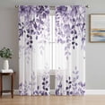 thumbnail image 1 of Purple Sheer Curtains 72 Inch Length 2 Panels for Living Room, Eucalyptus Leaves Voile Kitchen Curtain Set, Luxury Privacy Drapes Window Treatment for Bedroom, 1 of 7