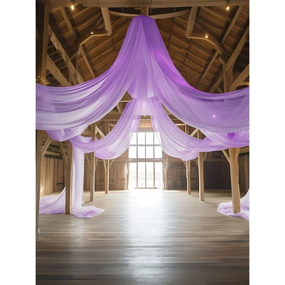 Purple Sheer Voile Fabric Backdrop 393 Inch Long For Wedding Ceremony Home Decor