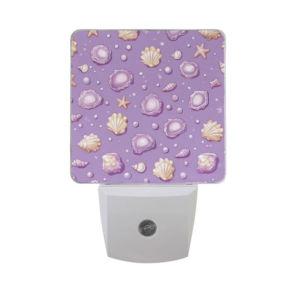 Purple Shells Pearls Starfishes LED Night Light with Smart Sensor Plug Into Wall Dusk to Dawn 2 packs