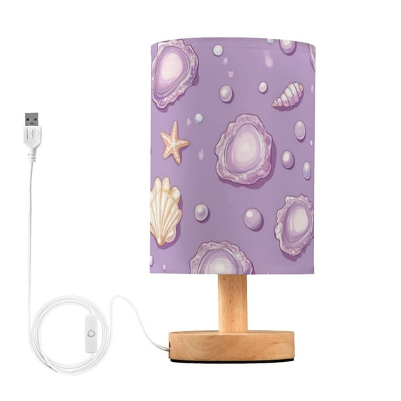 Purple Shells Pearls Starfishes Table Lamp with USB Port LED Warm Light Lamp Night Light Home Decor