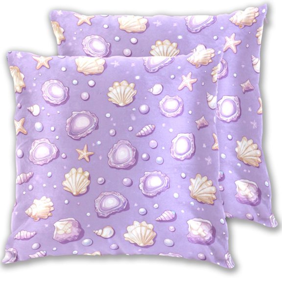 Purple Shells Pearls Starfishes Throw Pillow Covers Pillowcases 20 x 20 Inch Home Decor 2 Packs for Bedroom Sofa