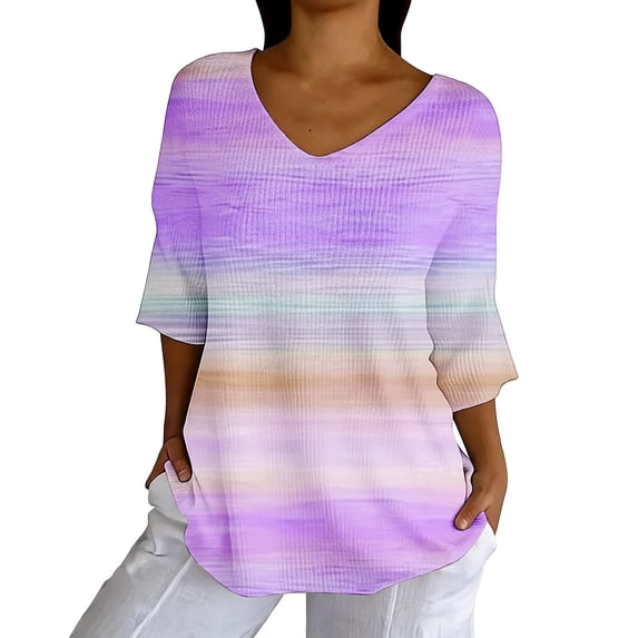 Purple Shirts for Womens 3/4 Sleeve Fall Slim Fit Basic Shirt Layer for Office