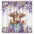 thumbnail image 1 of Purple Shower Curtain, Boho Plant Eucalyptus Leaves Floral Funny Highland Cow Bath Curtain, Farmhouse Animals Bathroom Accessories Botanical Lavender Bathroom Curtain Set with Hooks, 72X72in, 1 of 1