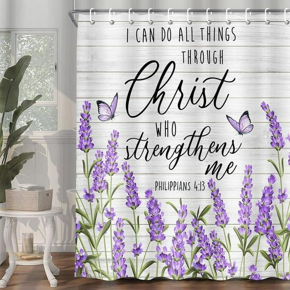 Purple Shower Curtain,Farmhouse Rustic Floral Fabric Shower Curtain, Watercolor Flower Shower Curtain with Hooks Home Bathroom Bathtubs Decor Easy Care Machine Washable Durable Polyester