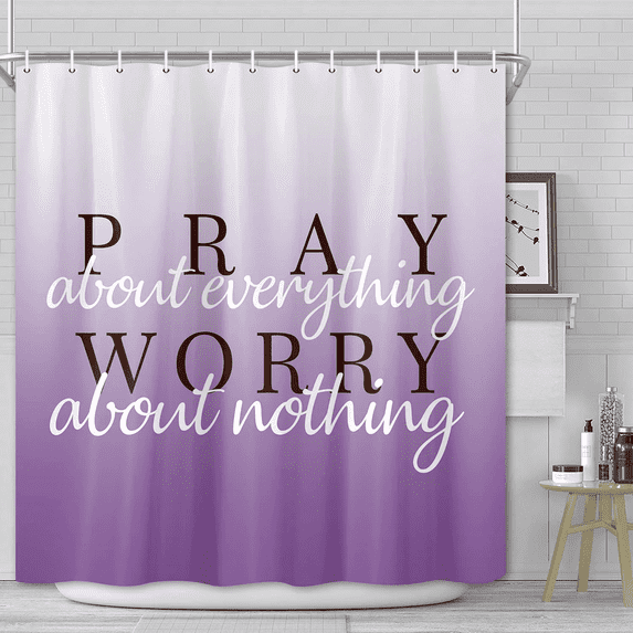 Purple Shower Curtain, Lilac Purple Shower Curtains for Bathroom with Inspirational Quotes, Cloth Fabric Bathroom Decor Set with Hooks Modern Cute Chic Shower Curtain,54x70in Purple White