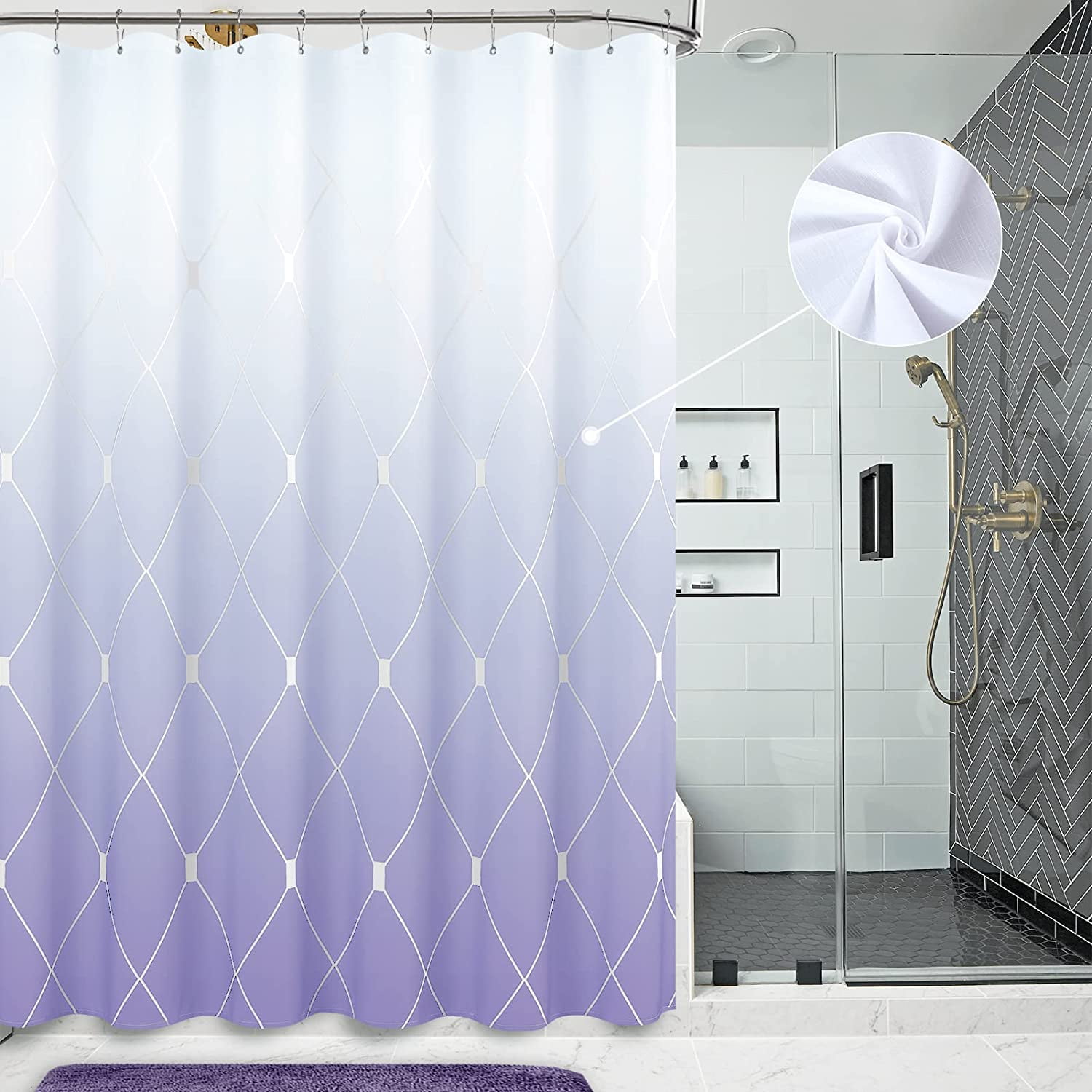 KOETAR Light Purple Polyester Shower Curtain Set, 72" x 72" Water ...