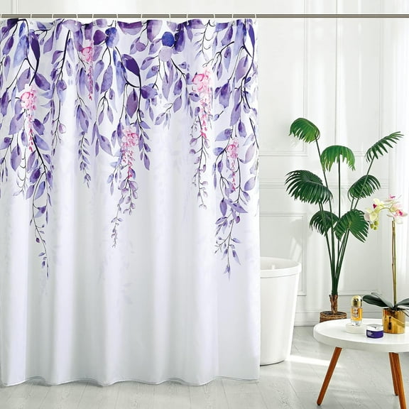 Purple Shower Curtain Set Thick Fabric-72" x 72", Eucalyptus Leaf Shower Curtains for Bathroom Succulent Botanical Bathroom Decor