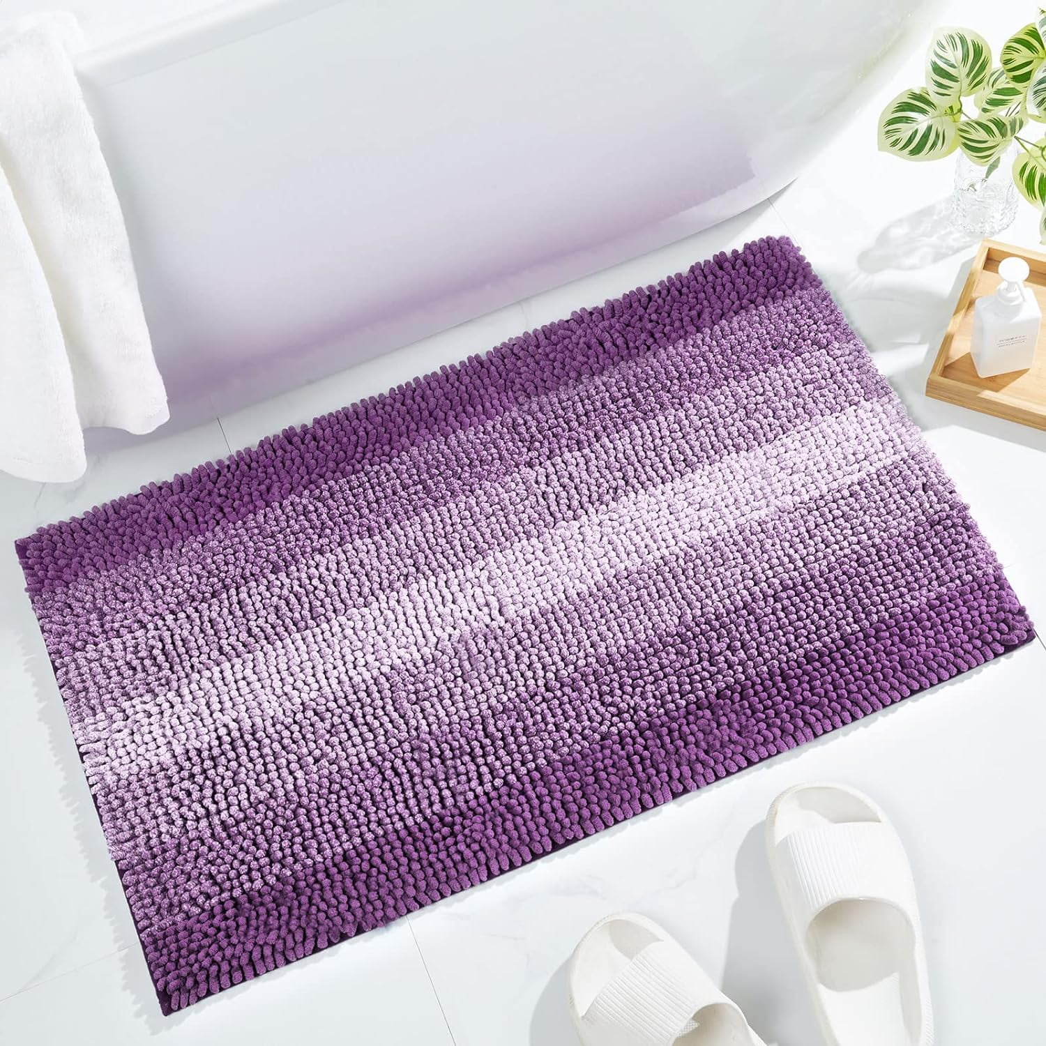 Purple Shower Curtain Sets with Rugs Waffle Weave Texture Bathroom Set with Shower Curtain and