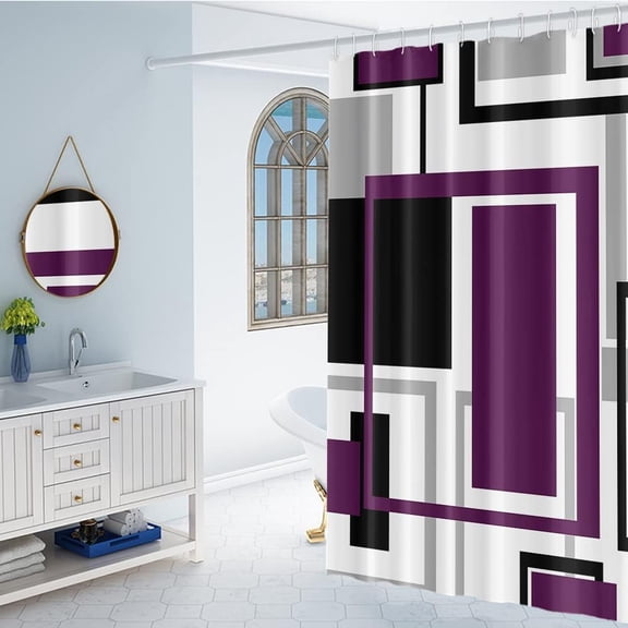 Purple Shower Curtain Waterproof Fabric Boho Black Gray Geometrical Modern Home Decor Set with Hooks Perfect for a Unique and Stylish Bathroom Update (72"x72)
