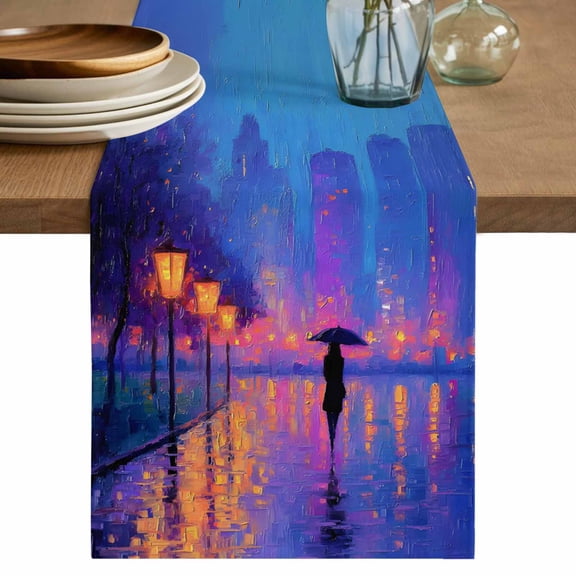 Purple Silhouettes Short Table Runner 36 Inches Long,Girl Modern Abstract Art Aesthetics Cotton Linen Table Runners Dresser Scarves,Fabric Tabletop Scarf Furniture Cover for Home Dinner Party 13"x36"