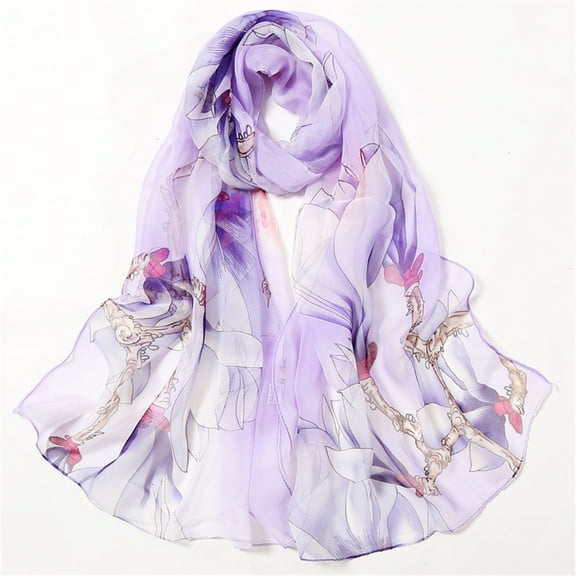 Purple Silk Scarves Scarfs for Women Lightweight Print Floral Pattern Scarf Shawl Fashion Scarves Sunscreen Shawls and Wraps for Spring