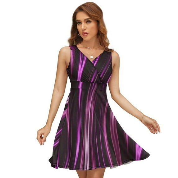 Purple Silky Wave Background Dress Summer Street Style Dresses Female Sleeveless Printed Sundress