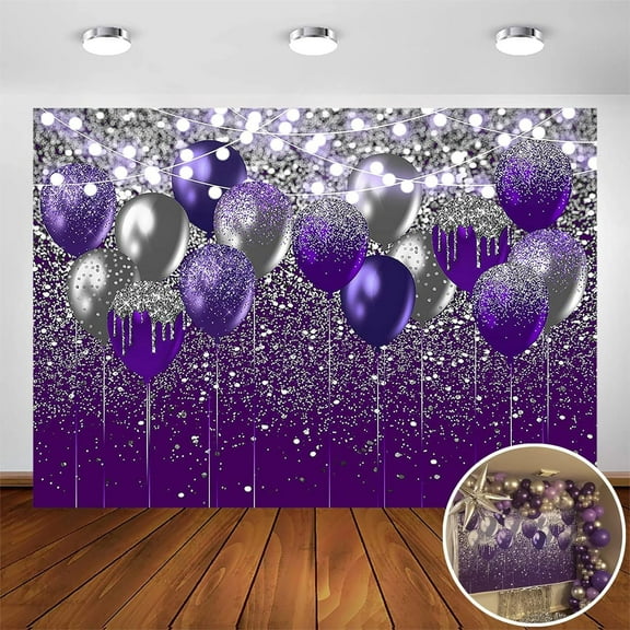 Purple and Silver Backdrop for Birthday Wedding Prom Graduation Photography Background Silver Purple Balloon Party Decorations Photoshoot Photobooth (Purple and Silver)