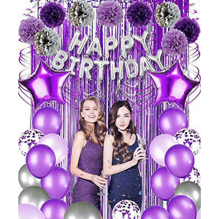 Purple and Silver Party Decorations for Women Adults Happy Birthday  Backdrop Balloon Garland Kit, Violet Lavender 30th 40th 50th 60th Birthday  Decorations 73Pcs 