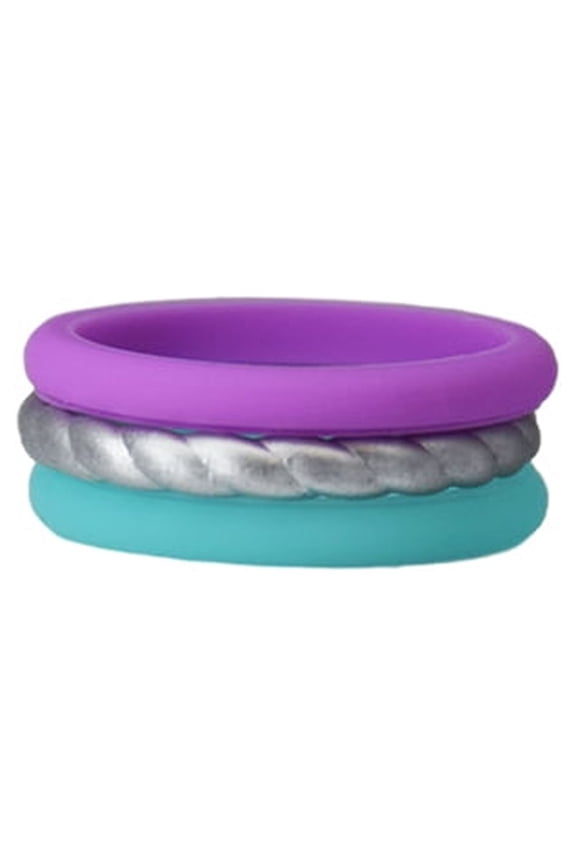 Purple, Silver, Blue Stackable Silicone Ring Size 8