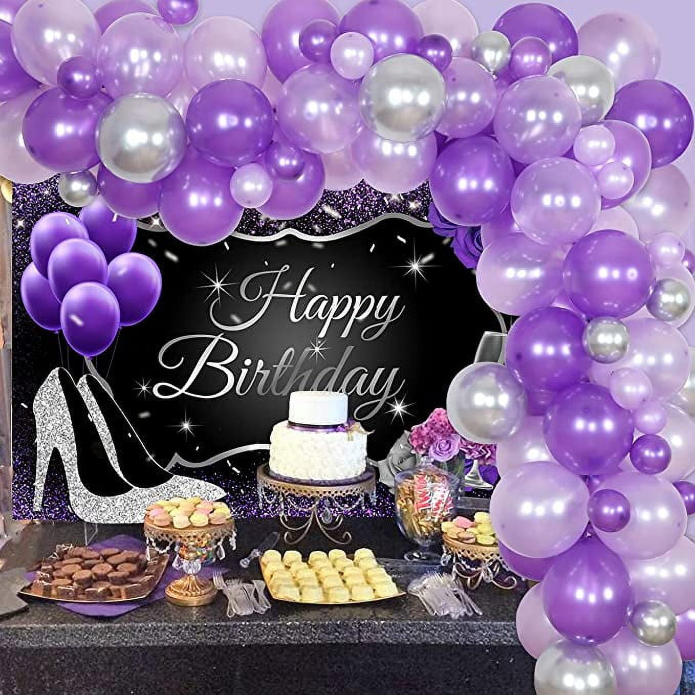 Purple and Silver Party Decorations for Women Adults Happy Birthday  Backdrop Balloon Garland Kit, Violet Lavender 30th 40th 50th 60th Birthday  Decorations 73Pcs 