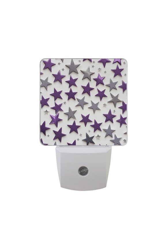Purple Silver Stars LED Night Light with Smart Sensor Plug Into Wall Dusk to Dawn 2 packs